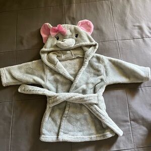 Elephant Gray Kid Robe with Pink Accents